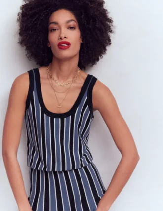 Liz Knitted Tank True Navy Stripe