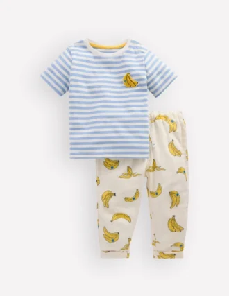 Logo Jersey Woven Play Set Ivory and Blue Stripe Bananas