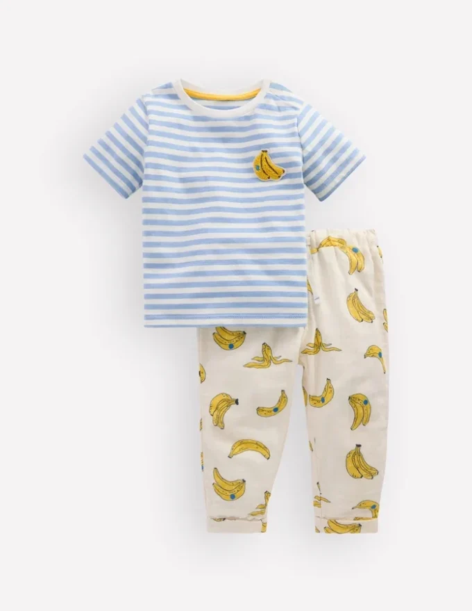 Logo Jersey Woven Play Set Ivory and Blue Stripe Bananas Logo Jersey Woven Play Set Ivory and Blue Stripe Bananas