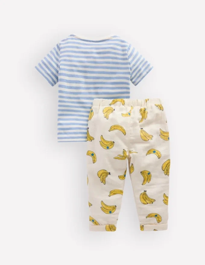 Logo Jersey Woven Play Set Ivory and Blue Stripe Bananas Logo Jersey Woven Play Set Ivory and Blue Stripe Bananas