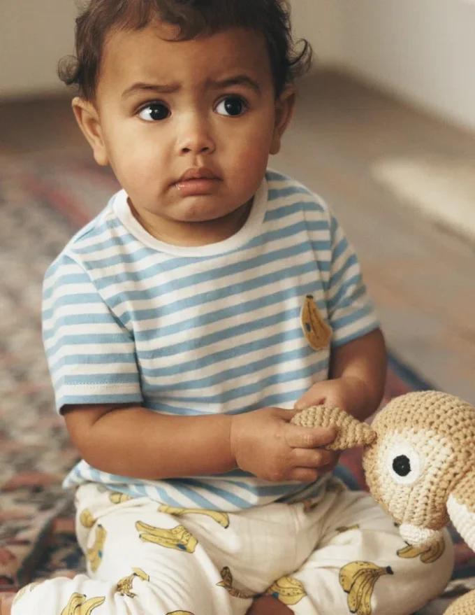 Logo Jersey Woven Play Set Ivory and Blue Stripe Bananas Logo Jersey Woven Play Set Ivory and Blue Stripe Bananas