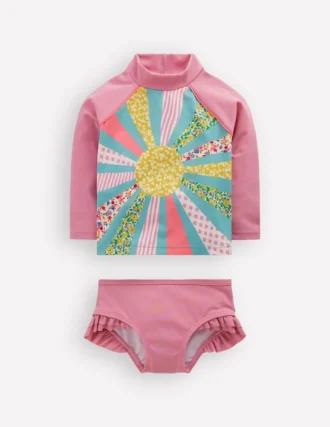 Logo Rash Vest Set Pink Patchwork Sun
