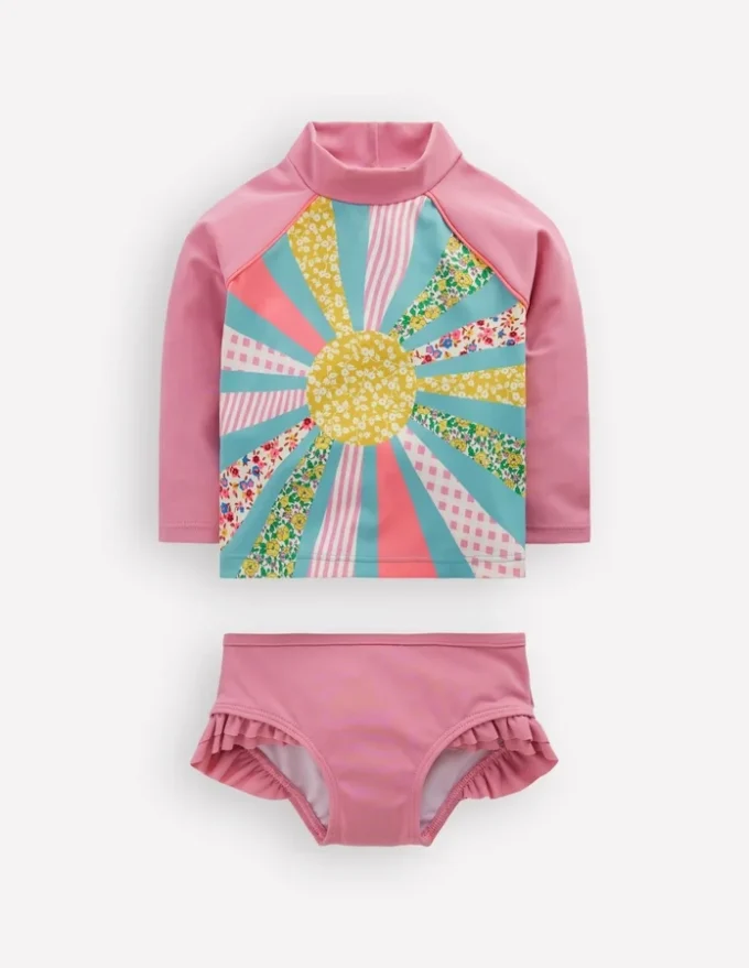 Logo Rash Vest Set Pink Patchwork Sun