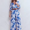 Lola Linen Jumpsuit Blue Botanical Flourish Mono Lola Linen Jumpsuit Blue Botanical Flourish Mono