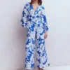 Lola Linen Jumpsuit Blue Botanical Flourish Mono Lola Linen Jumpsuit Blue Botanical Flourish Mono