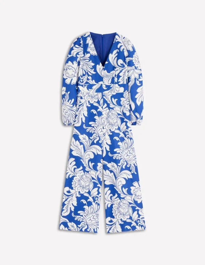 Lola Linen Jumpsuit Blue Botanical Flourish Mono Lola Linen Jumpsuit Blue Botanical Flourish Mono