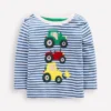 Long Sleeve Appliqué T-Shirt Blue Stripe Tractors Long Sleeve Appliqué T-Shirt Blue Stripe Tractors