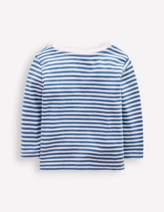 Long Sleeve Appliqué T-Shirt Blue Stripe Tractors