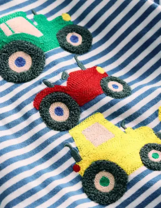 Long Sleeve Appliqué T-Shirt Blue Stripe Tractors Long Sleeve Appliqué T-Shirt Blue Stripe Tractors