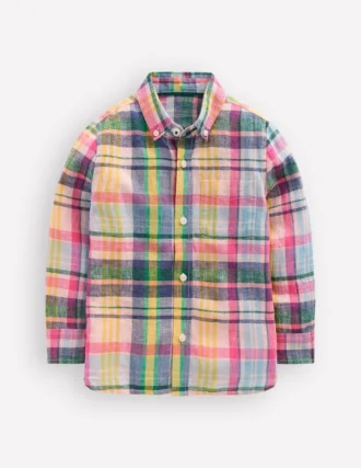 Long Sleeve Cotton Linen Shirt Madras Check