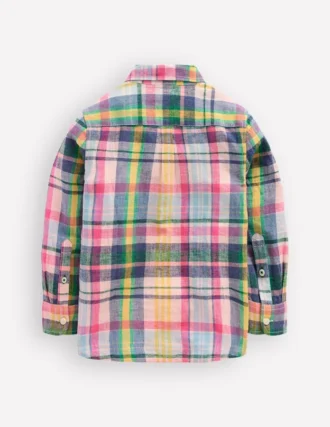 Long Sleeve Cotton Linen Shirt Madras Check