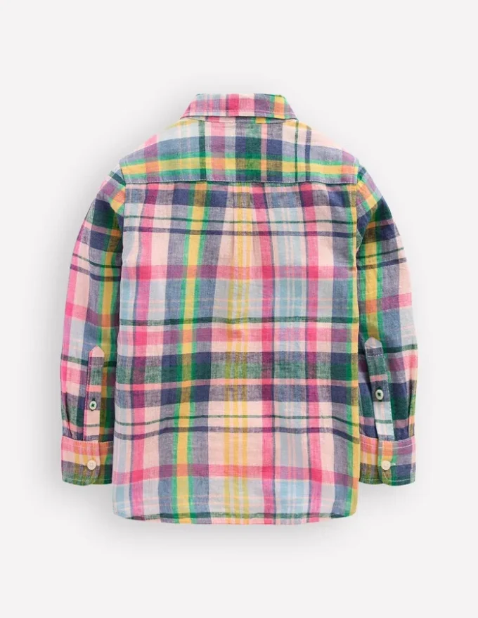 Long Sleeve Cotton Linen Shirt Madras Check