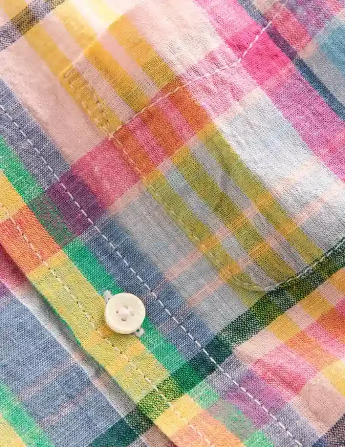 Long Sleeve Cotton Linen Shirt Madras Check