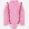 Long Sleeve Frill Swimsuit Pink Glo Stripe Rainbow