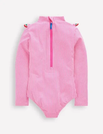 Long Sleeve Frill Swimsuit Pink Glo Stripe Rainbow