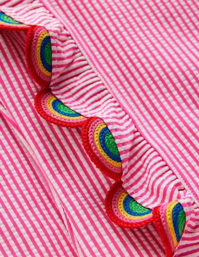 Long Sleeve Frill Swimsuit Pink Glo Stripe Rainbow