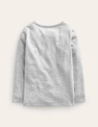Long Sleeve Pointelle Top Grey Marl