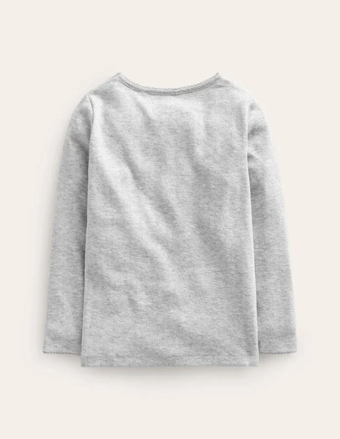 Long Sleeve Pointelle Top Grey Marl