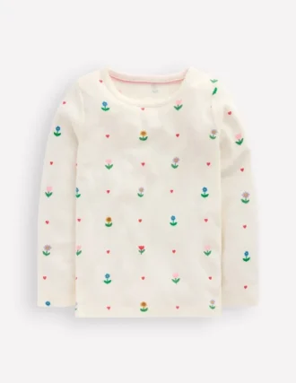 Long Sleeve Pointelle Top Ivory Sunflower Garden