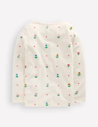 Long Sleeve Pointelle Top Ivory Sunflower Garden