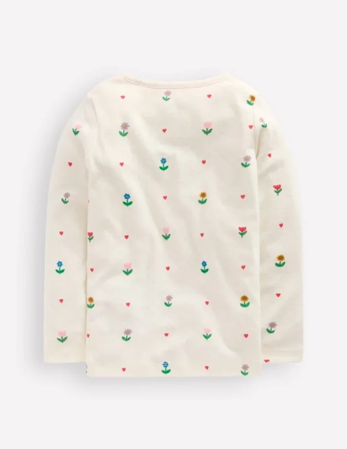 Long Sleeve Pointelle Top Ivory Sunflower Garden