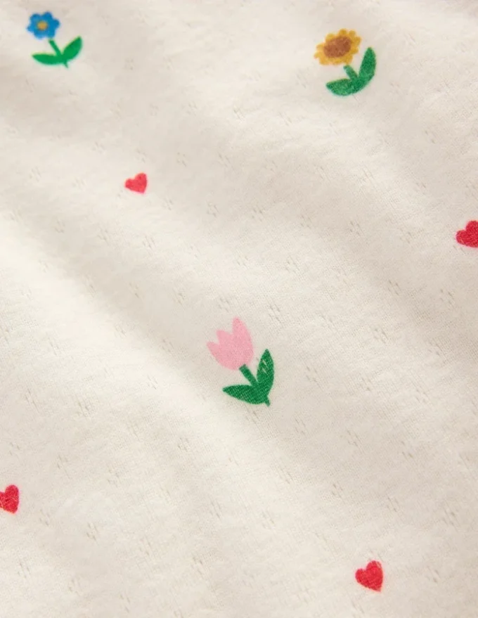 Long Sleeve Pointelle Top Ivory Sunflower Garden