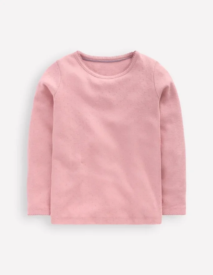 Long Sleeve Pointelle Top Pink