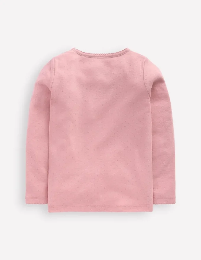 Long Sleeve Pointelle Top Pink