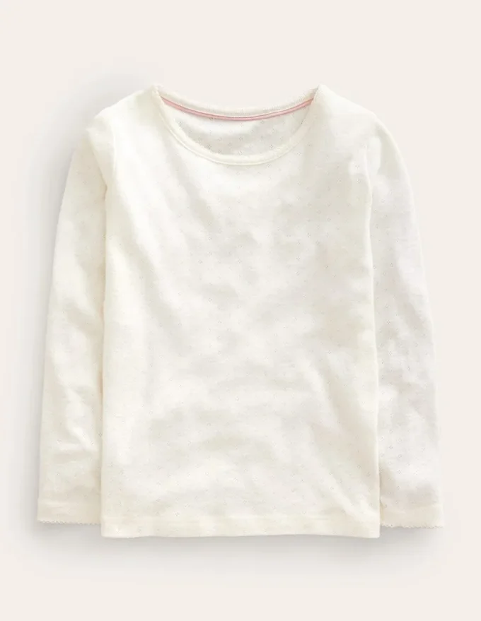Long Sleeve Pointelle Top Soft Ivory