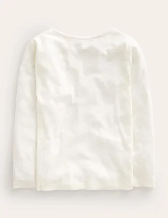 Long Sleeve Pointelle Top Soft Ivory