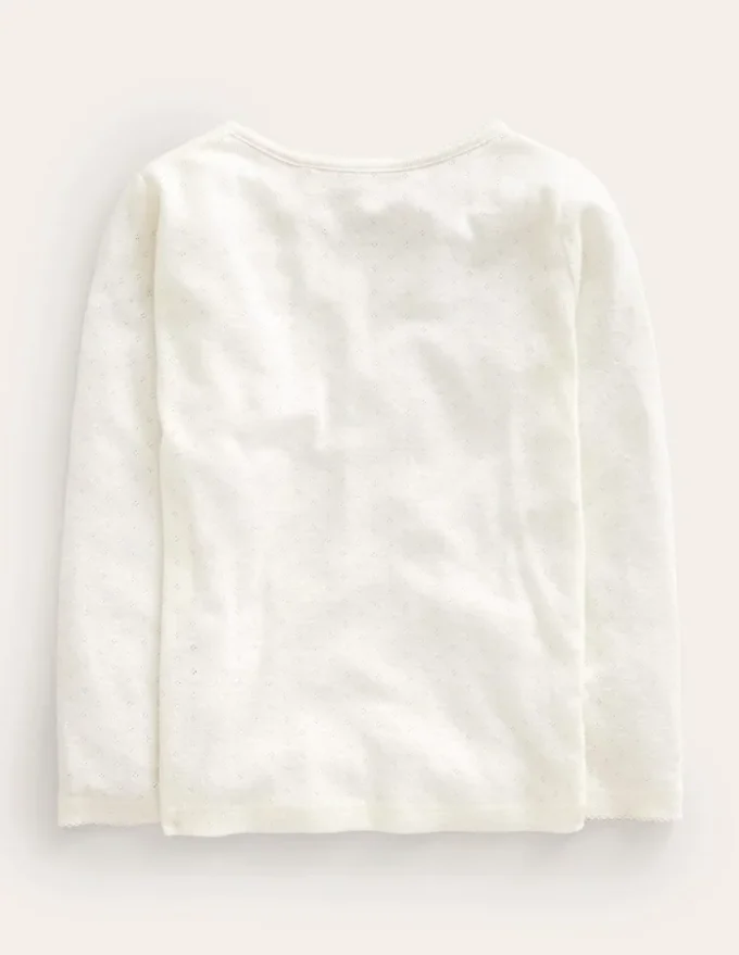 Long Sleeve Pointelle Top Soft Ivory