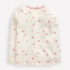 Long Sleeve Pointelle Top Soft Ivory Hearts