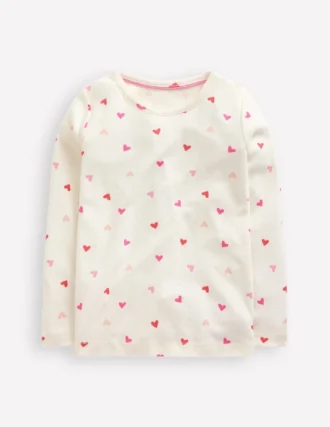 Long Sleeve Pointelle Top Soft Ivory Hearts