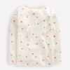 Long Sleeve Pointelle Top Soft Ivory Hearts