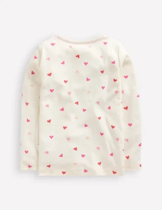 Long Sleeve Pointelle Top Soft Ivory Hearts