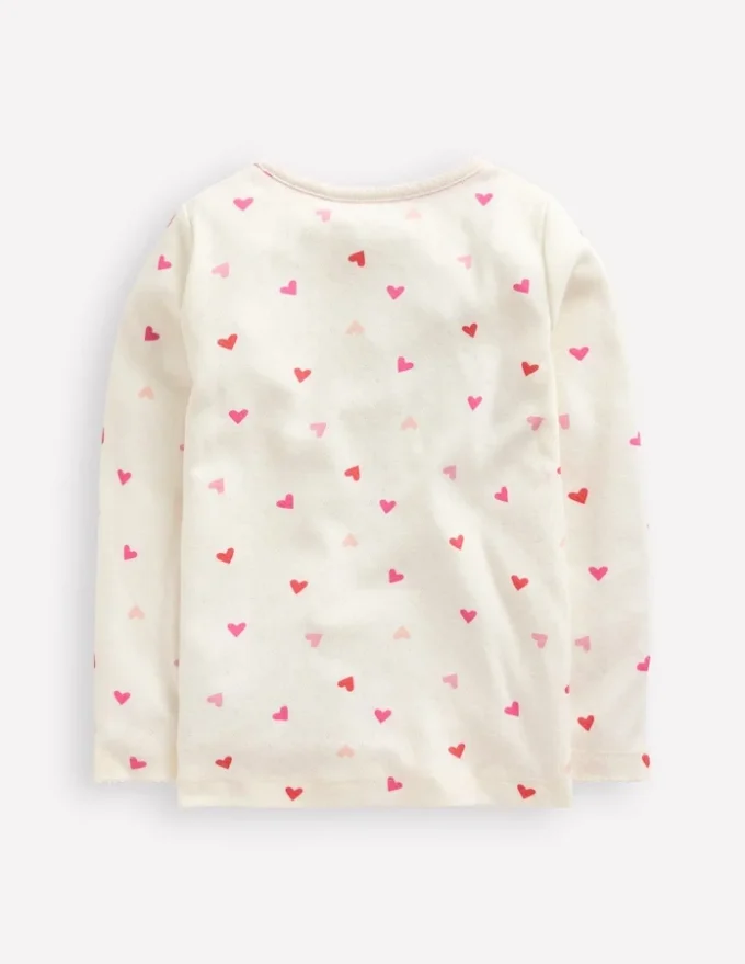 Long Sleeve Pointelle Top Soft Ivory Hearts