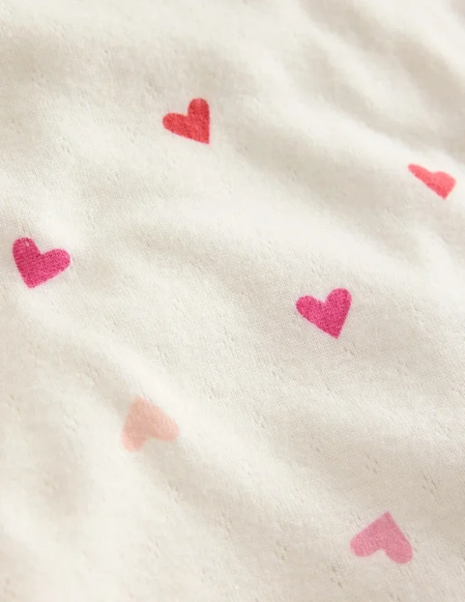 Long Sleeve Pointelle Top Soft Ivory Hearts