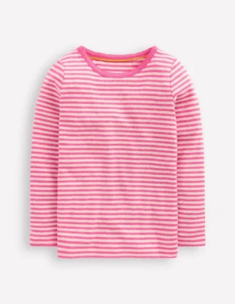 Long Sleeve Pointelle Top Sorbet Pink Stripe