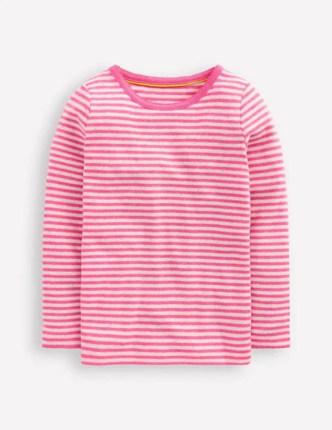 Long Sleeve Pointelle Top Sorbet Pink Stripe Long Sleeve Pointelle Top Sorbet Pink Stripe