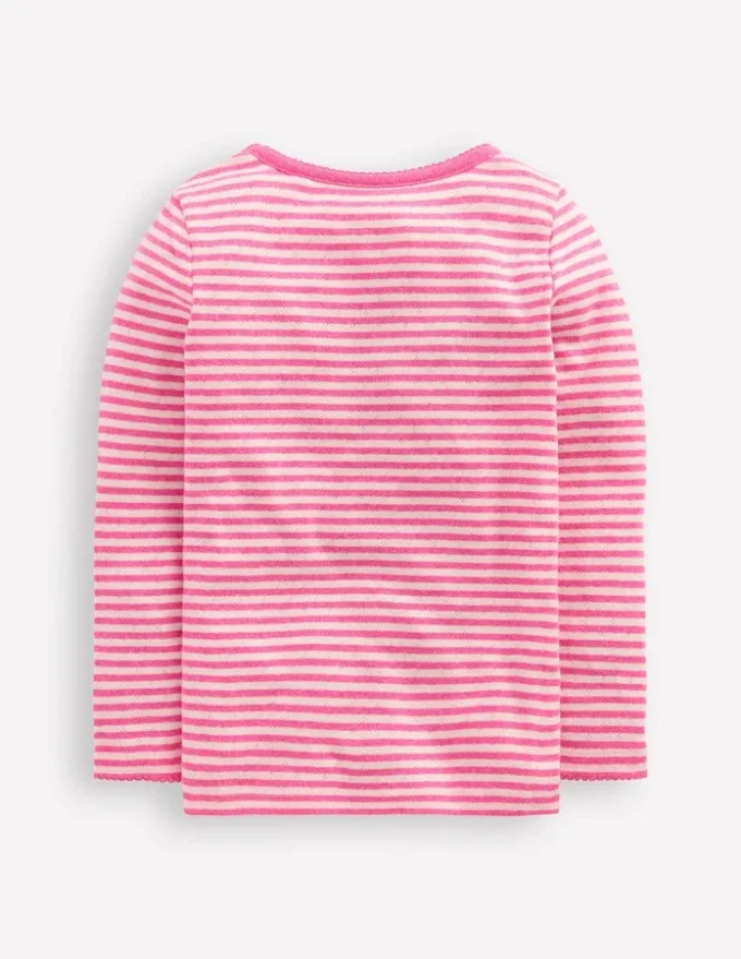 Long Sleeve Pointelle Top Sorbet Pink Stripe Long Sleeve Pointelle Top Sorbet Pink Stripe