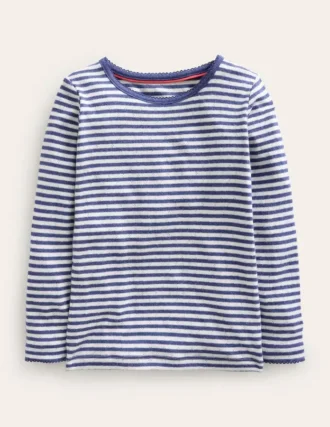 Long Sleeve Pointelle Top Starboard Blue/Soft Ivory