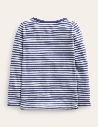 Long Sleeve Pointelle Top Starboard Blue/Soft Ivory