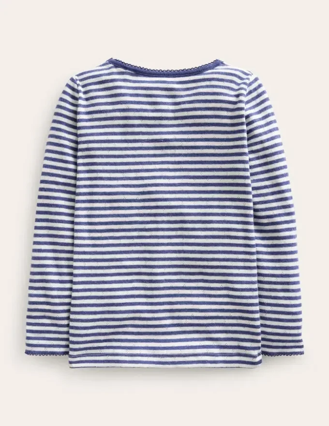 Long Sleeve Pointelle Top Starboard Blue/Soft Ivory