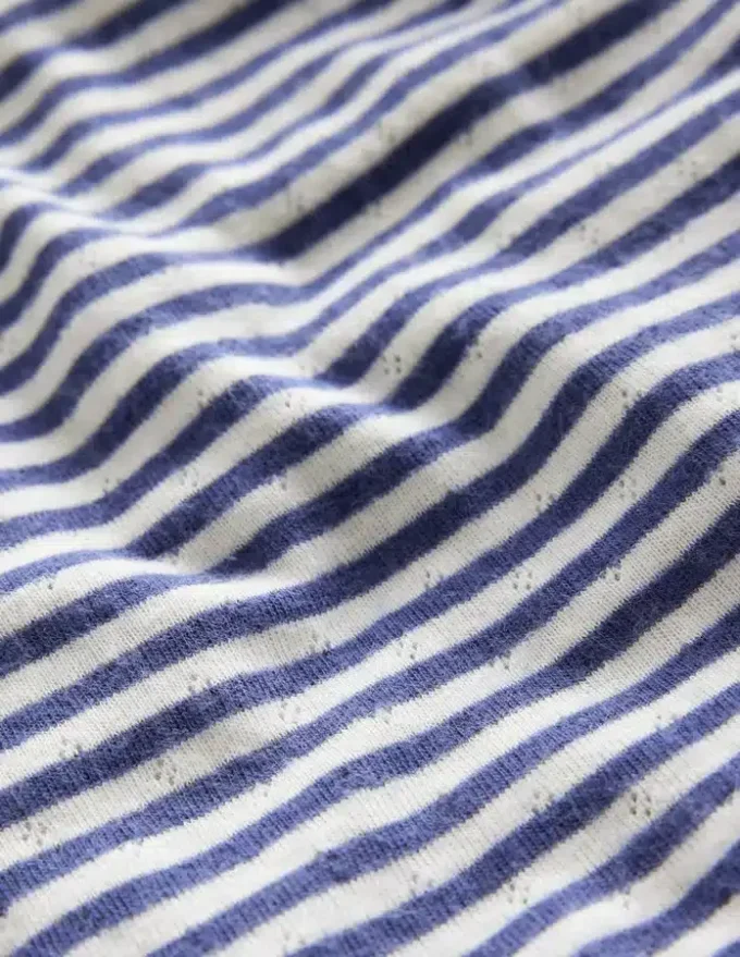 Long Sleeve Pointelle Top Starboard Blue/Soft Ivory