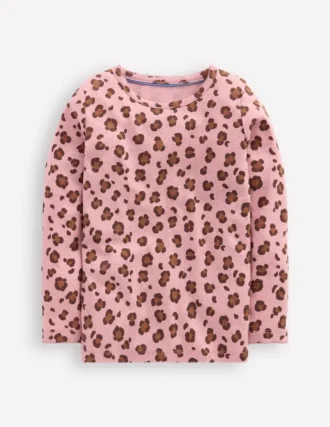 Long Sleeve Pointelle Top Vintage Pink Leopard