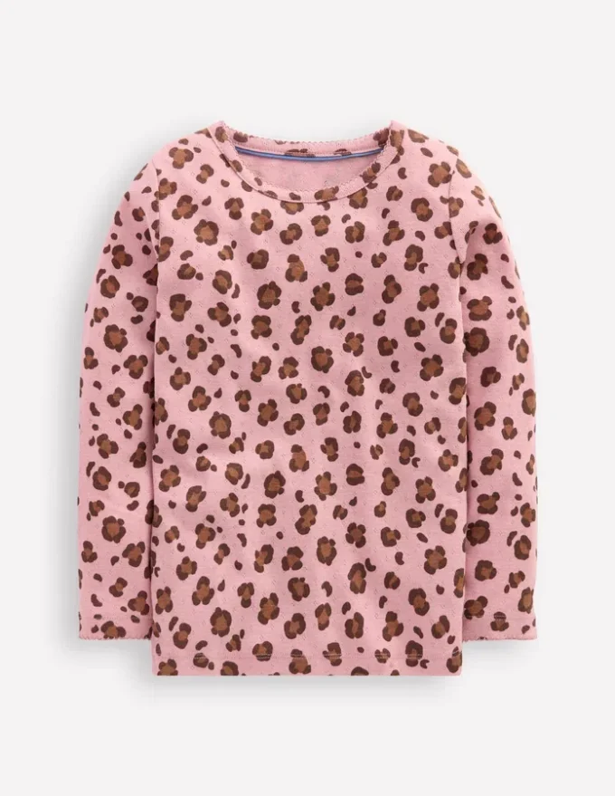 Long Sleeve Pointelle Top Vintage Pink Leopard