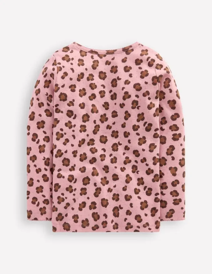 Long Sleeve Pointelle Top Vintage Pink Leopard