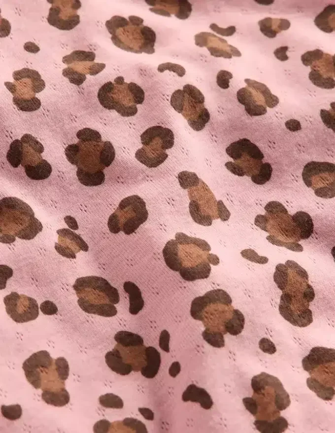 Long Sleeve Pointelle Top Vintage Pink Leopard