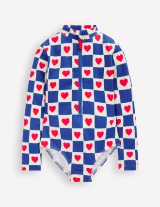 Long-sleeved Swimsuit Bluejay Heart Stamp