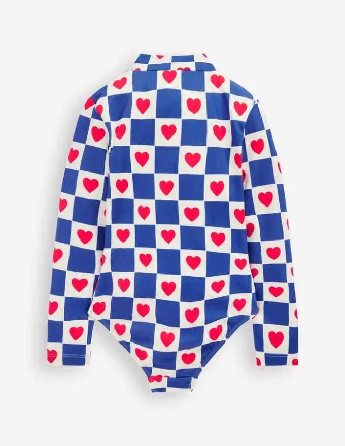 Long-sleeved Swimsuit Bluejay Heart Stamp
